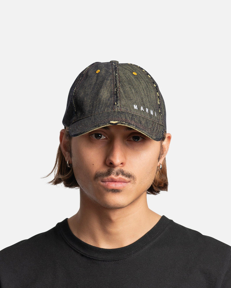 Marni Men's Hats Distressed Denim Hat in Lemmon