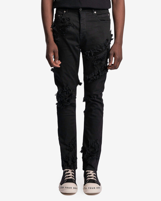 Rick Owens DRKSHDW Men's Pants Distressed Detroit Cut Denim in Black