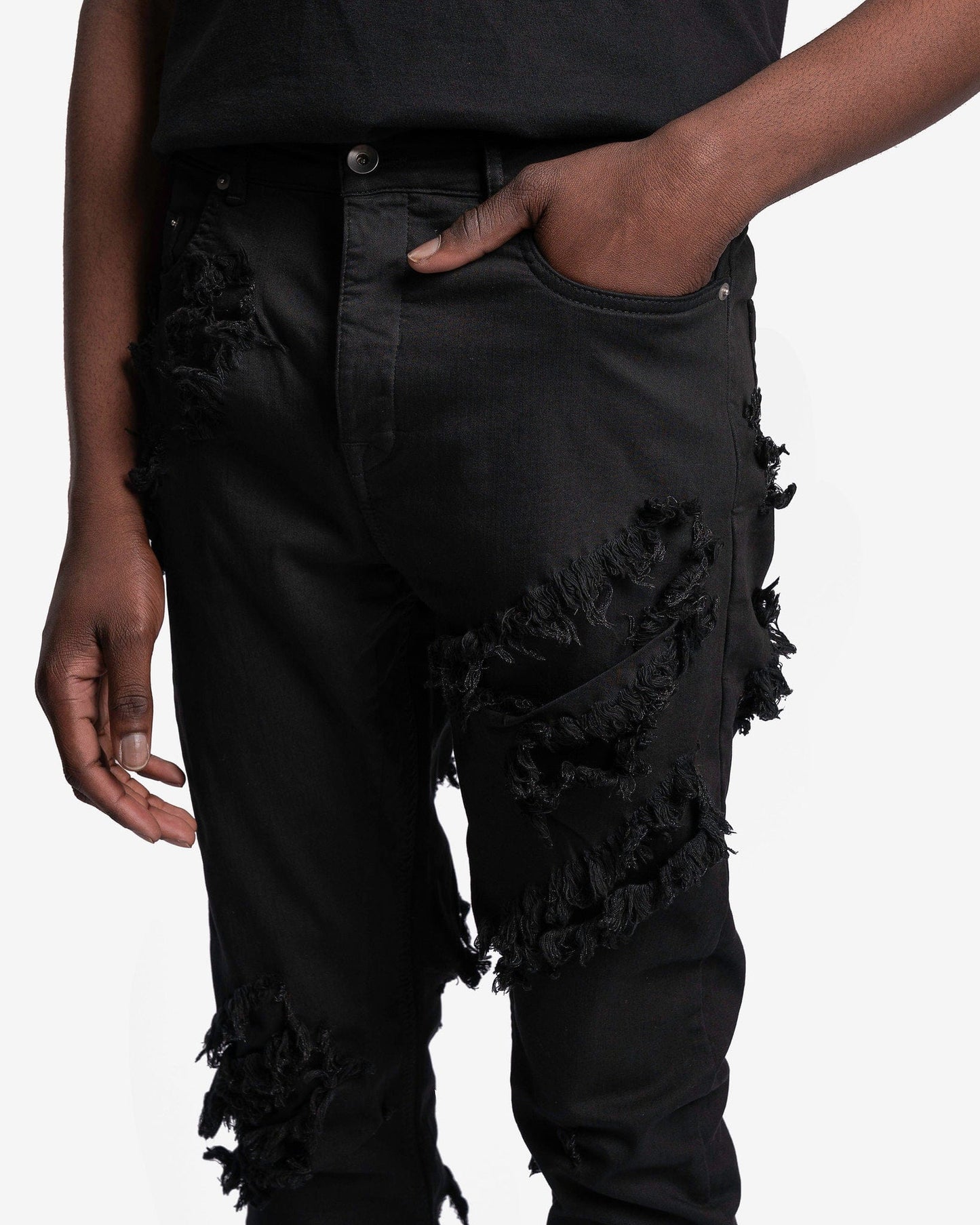 Rick Owens DRKSHDW Men's Pants Distressed Detroit Cut Denim in Black
