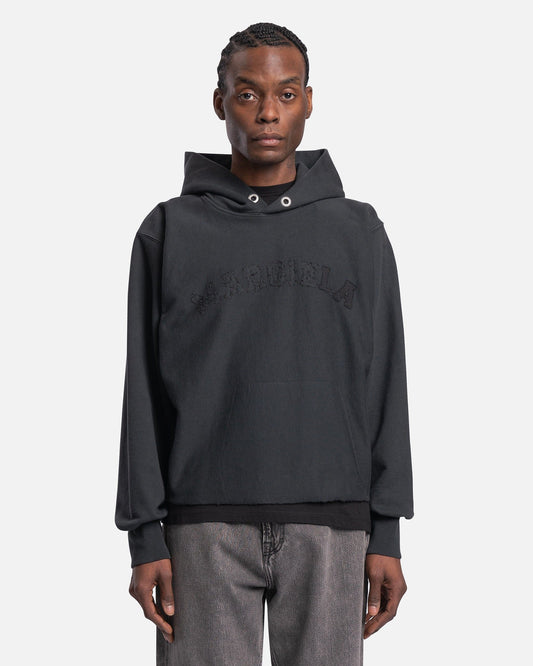 Maison Margiela Men's Sweatshirts Distressed Logo Fleece Hoodie in Black Delavè