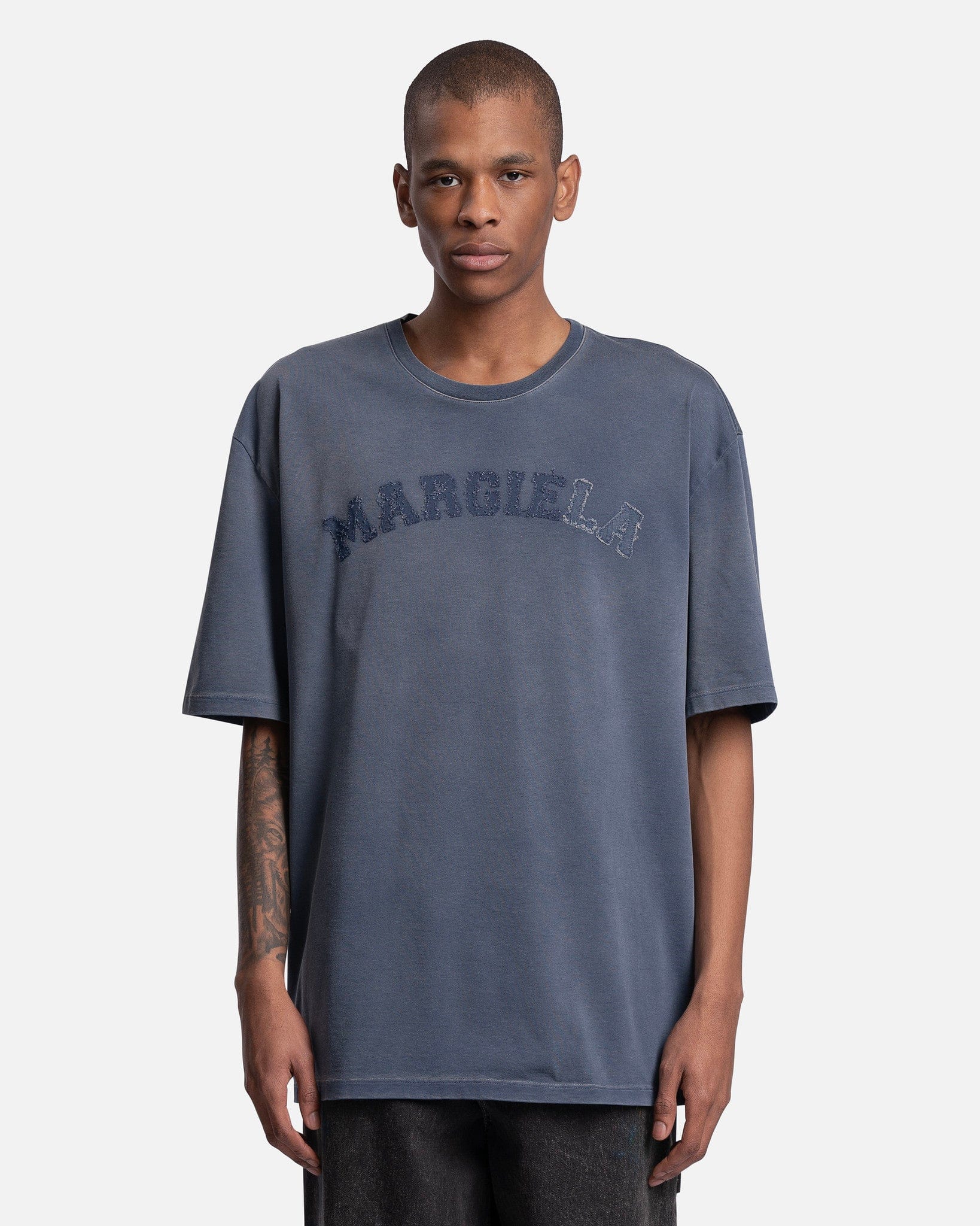 Maison Margiela Men's T-Shirts Distressed Logo T-Shirt in Blue