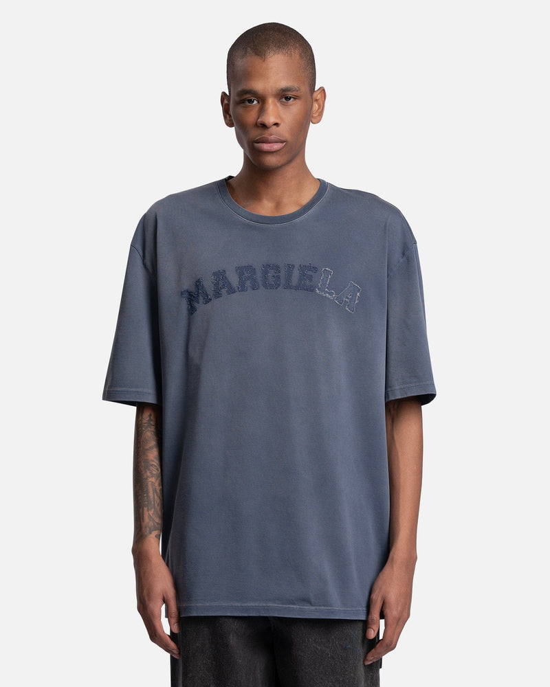 Maison Margiela Men's T-Shirts Distressed Logo T-Shirt in Blue