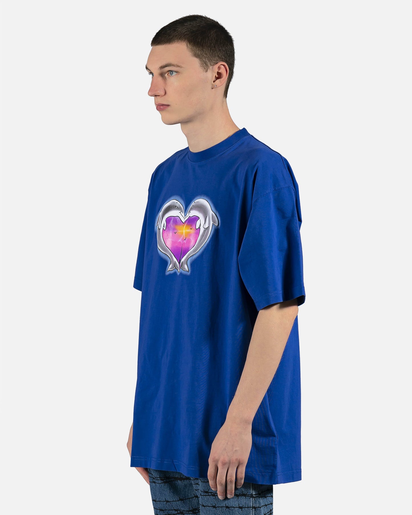 VETEMENTS Men's T-Shirts Dolphins Heart Logo Tee in Blue