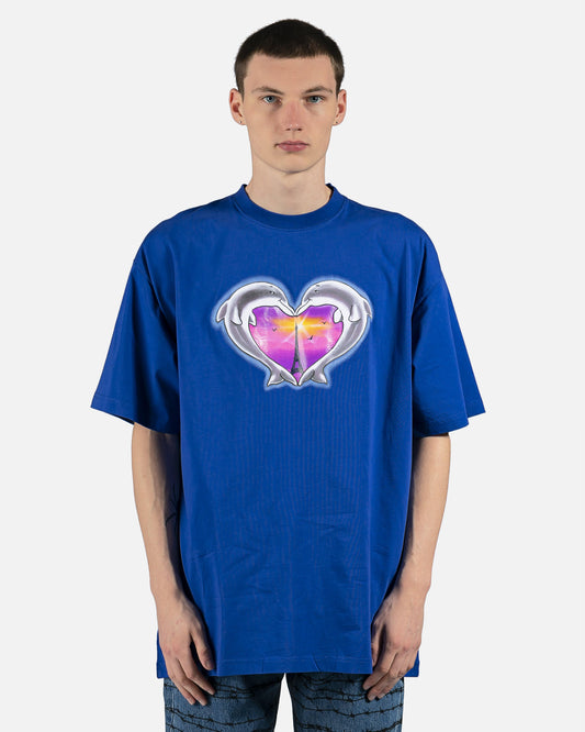 VETEMENTS Men's T-Shirts Dolphins Heart Logo Tee in Blue
