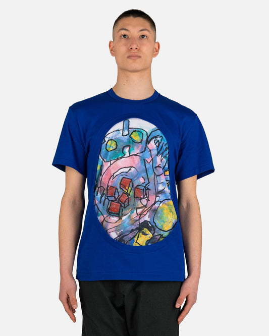Comme des Garcons Homme Deux Men's T-Shirts Doodle Print T-Shirt in Royal Blue