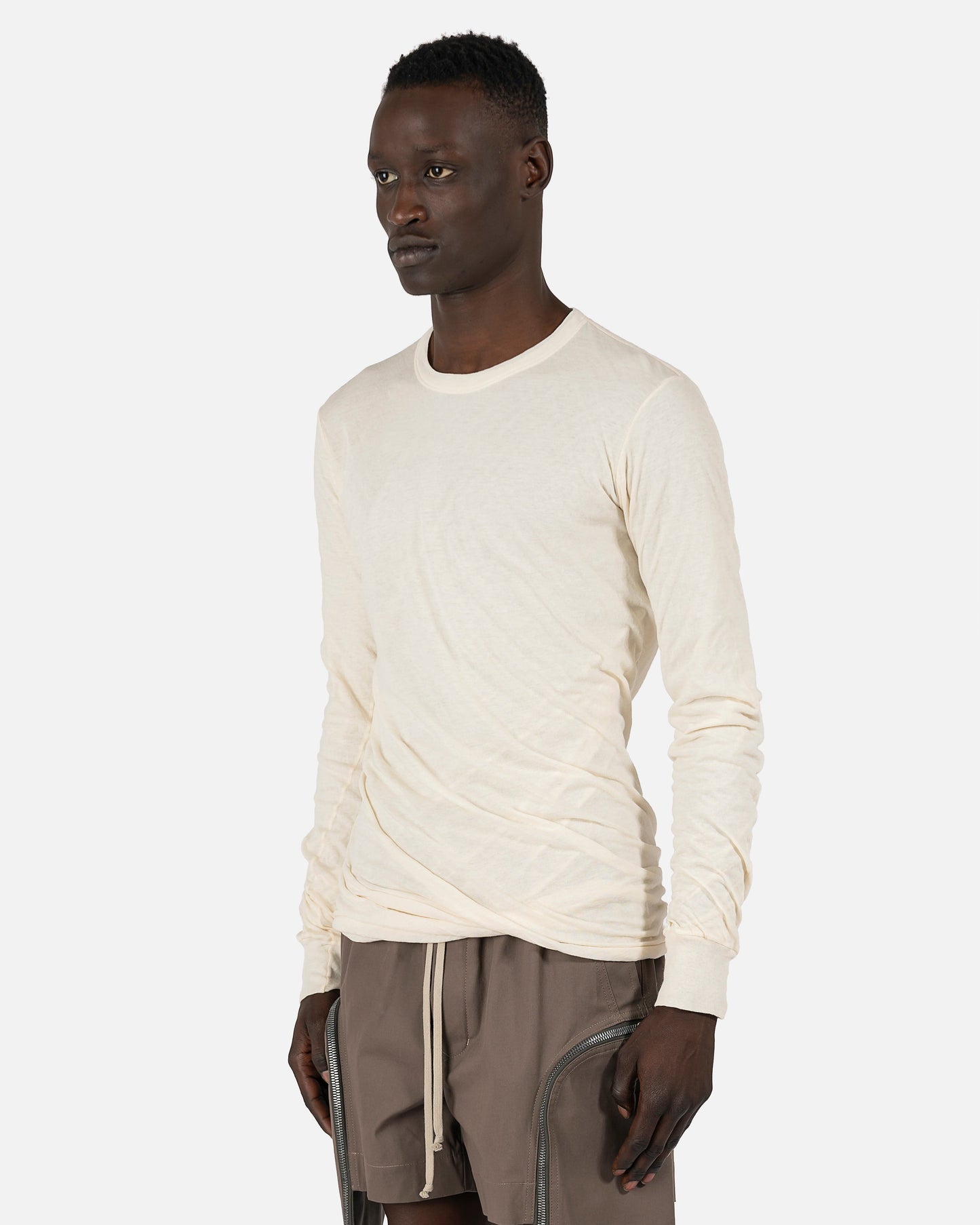 Rick Owens Men's T-Shirts Double Layer Longsleeve T-Shirt in Natural