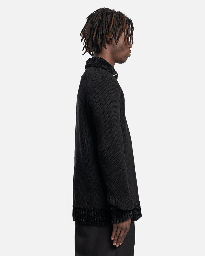 Raf Simons mens sweater Double Layered Fishermen Sweater with Short Zip in Black