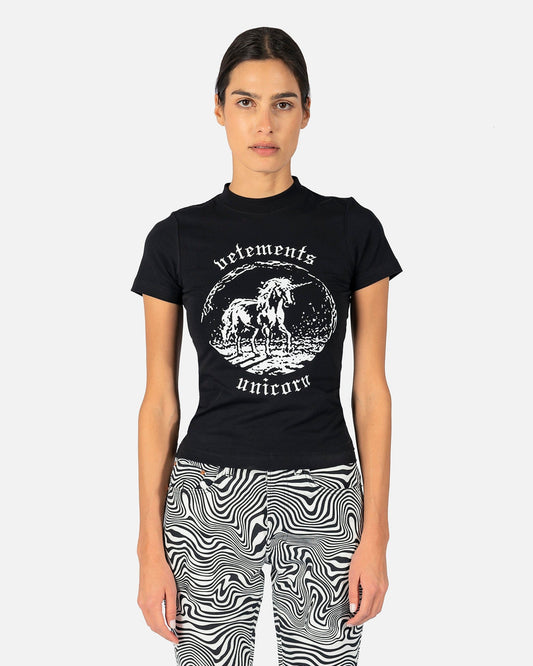 VETEMENTS Women T-Shirts Double Unicorn Fitted T-Shirt in Black
