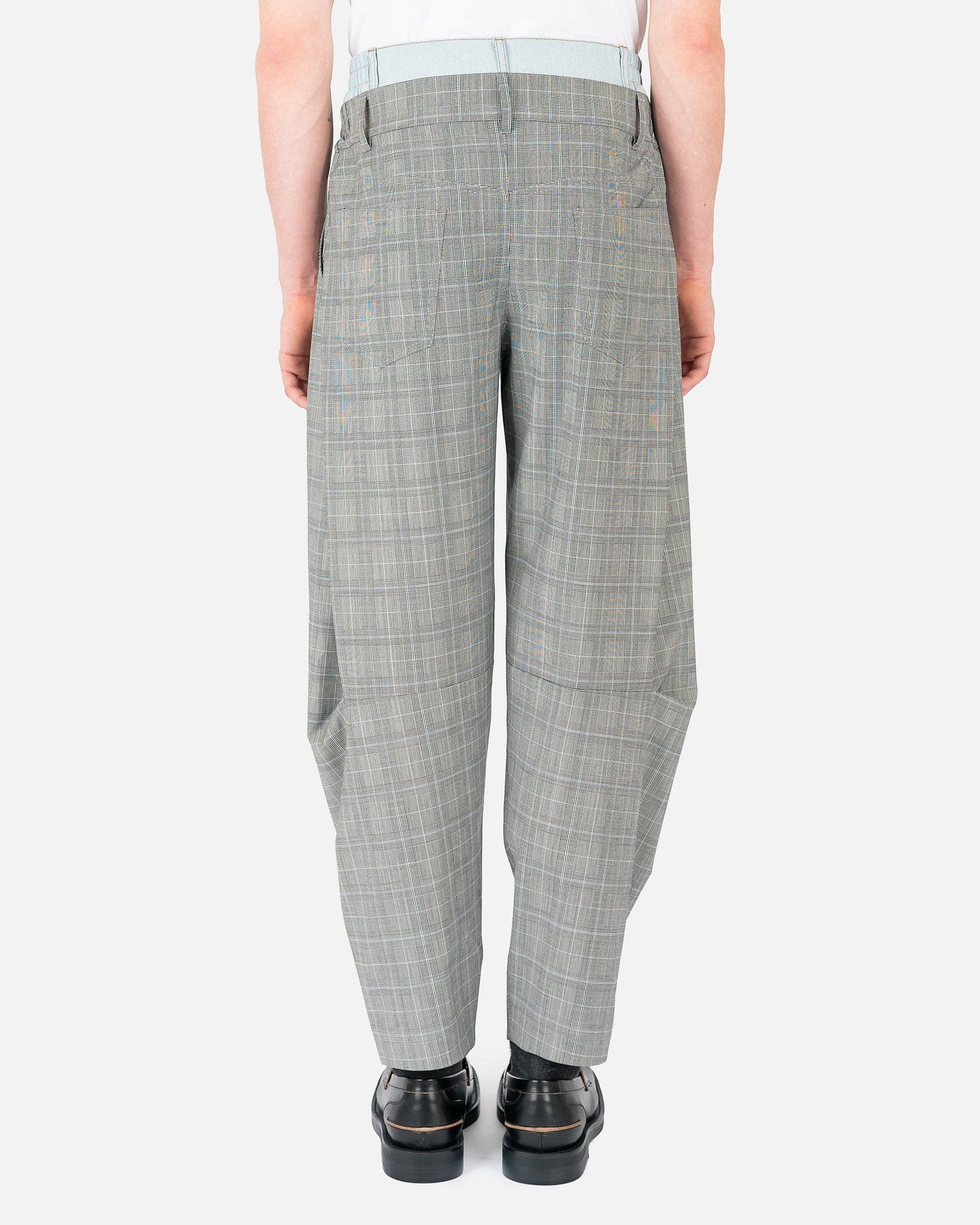 Feng Chen Wang Men's Pants Double Waistband in Grey Check