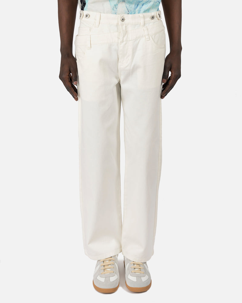 Feng Chen Wang Men's Jeans Double Waistband Jeans in White