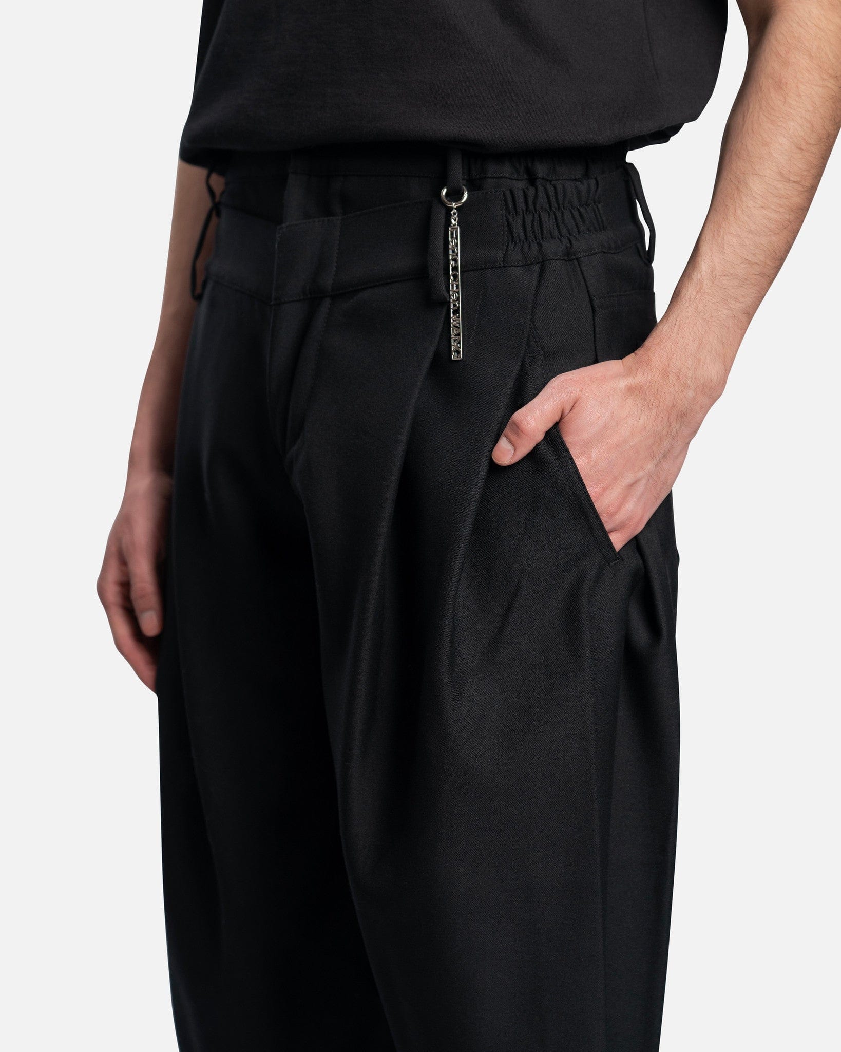 Feng Chen Wang Men's Pants Double Waistband Trousers in Black
