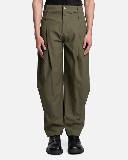 Feng Chen Wang men's pants Double Waistband Trousers in Green Stripe