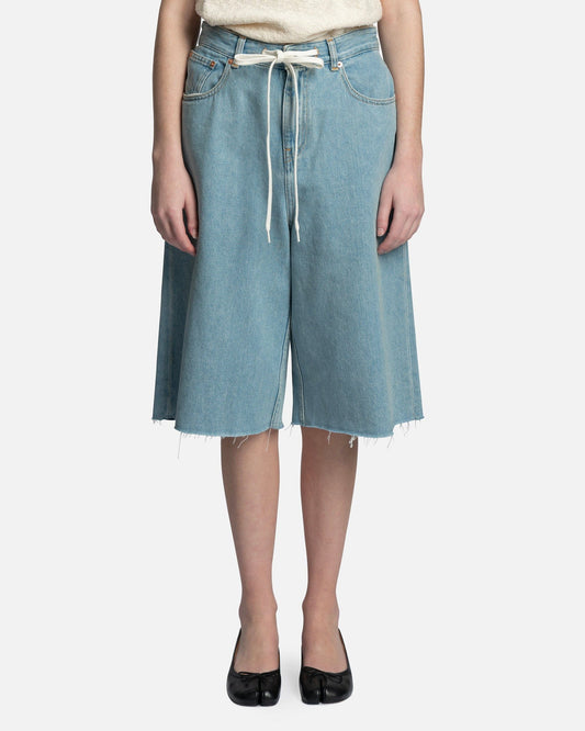 MM6 Maison Margiela Women Shorts Drawstring Denim Shorts in Light Blue