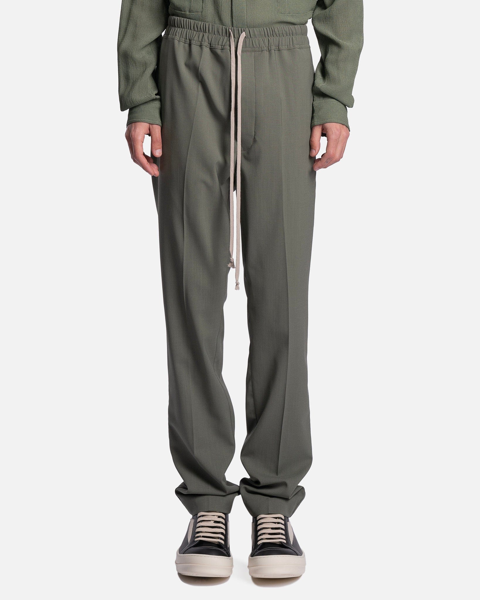 Rick Owens Men's Pants Drawstring Slim Long in Moss