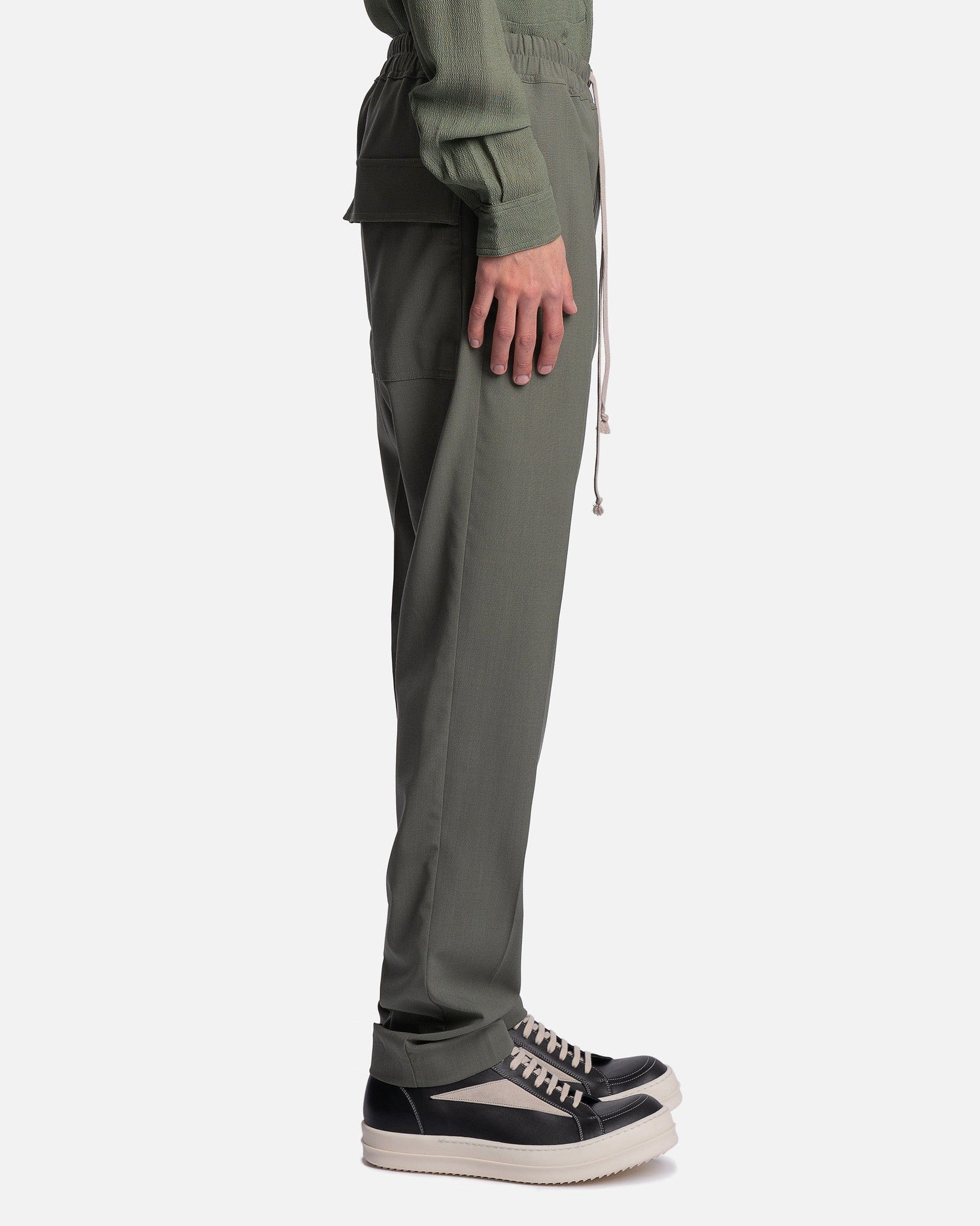 Rick Owens Men's Pants Drawstring Slim Long in Moss