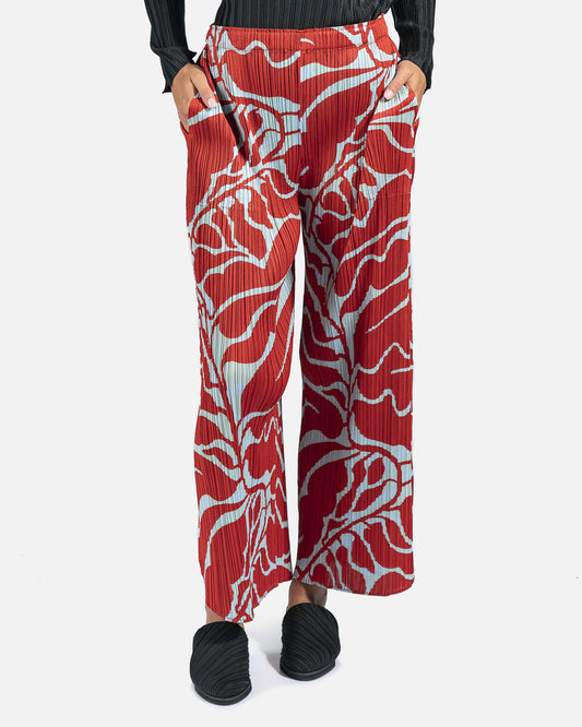 Pleats Please Issey Miyake Women Pants Dreaming Leaves Pants in Red