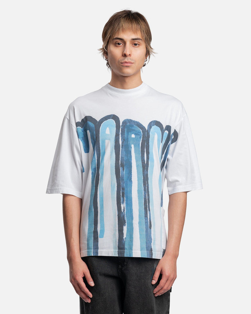 Marni Men's T-Shirts Dripping Logo T-Shirt in Bluette