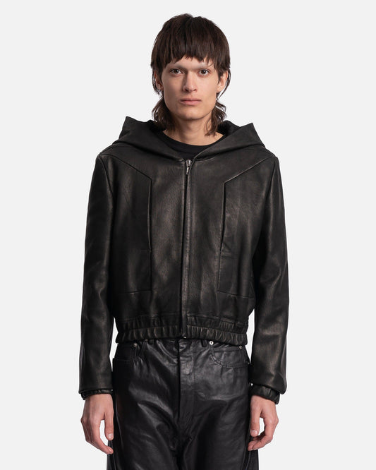 Rick Owens Men's Sweatshirts EDFU Leather Hooded Top in Black
