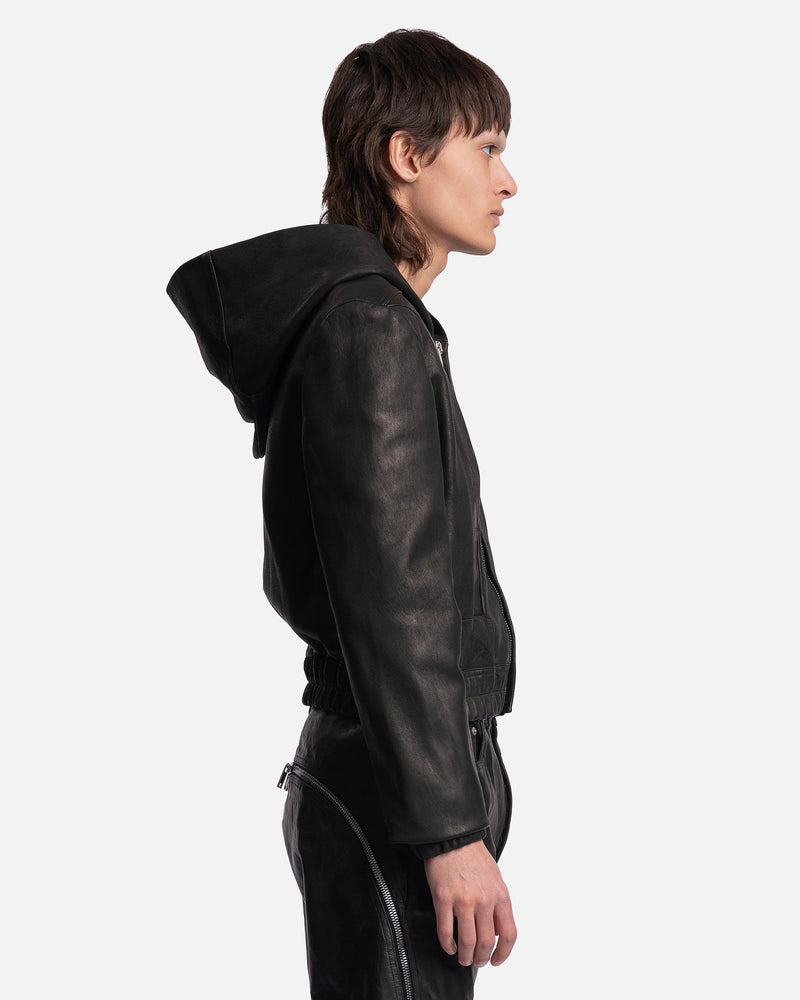 Rick Owens Men's Sweatshirts EDFU Leather Hooded Top in Black