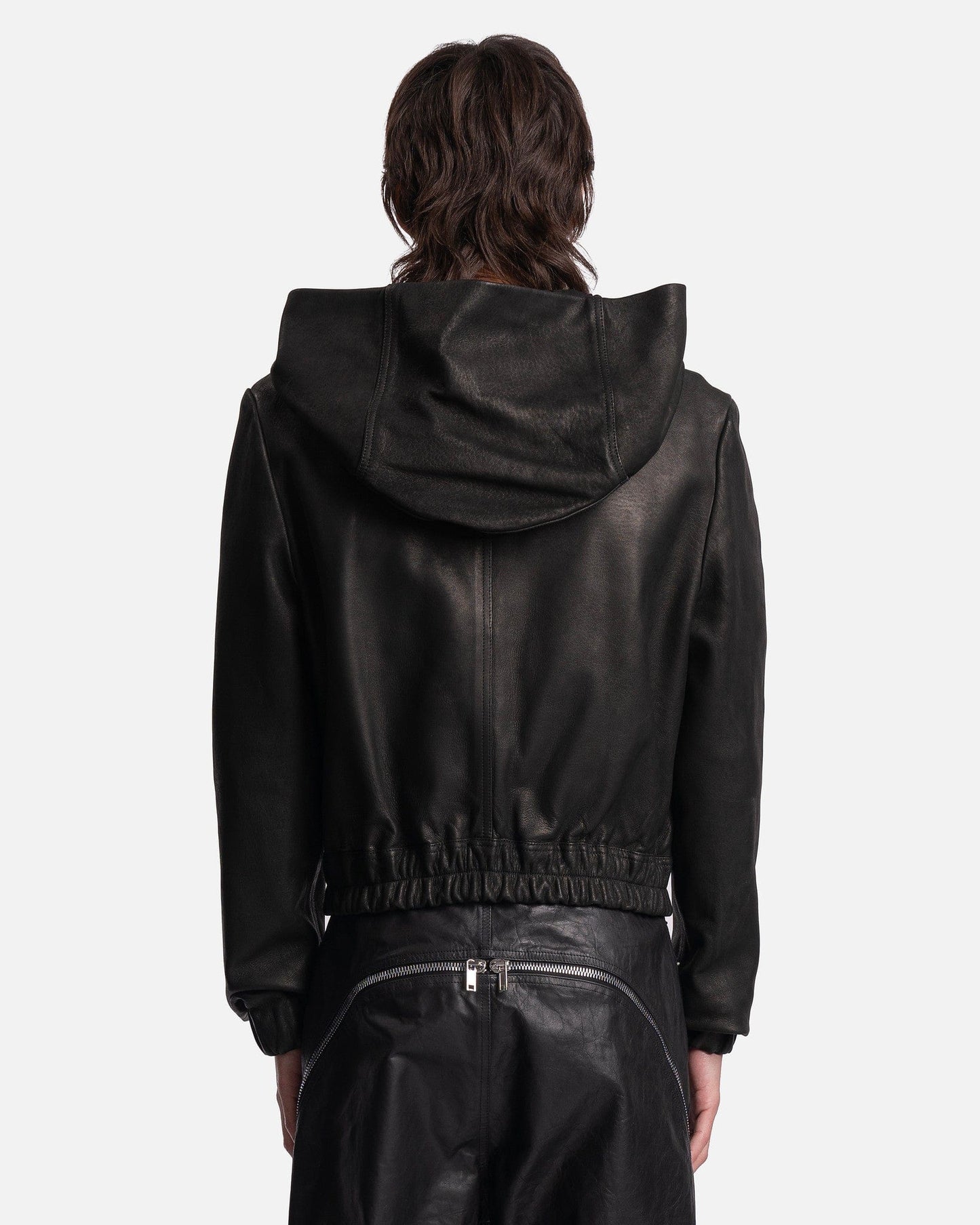 Rick Owens Men's Sweatshirts EDFU Leather Hooded Top in Black