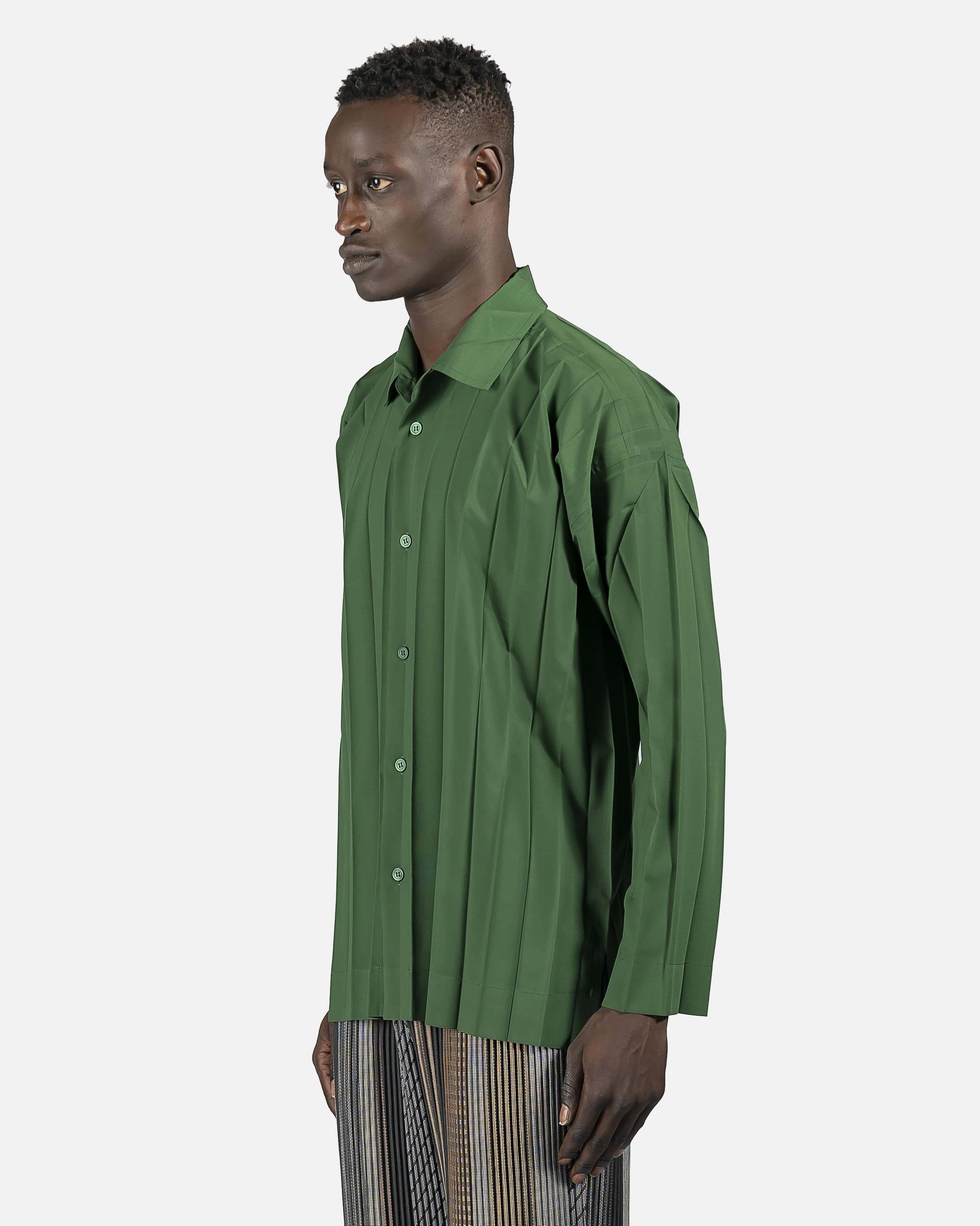 Homme Plissé Issey Miyake Men's Shirts Edge Shirt in Green