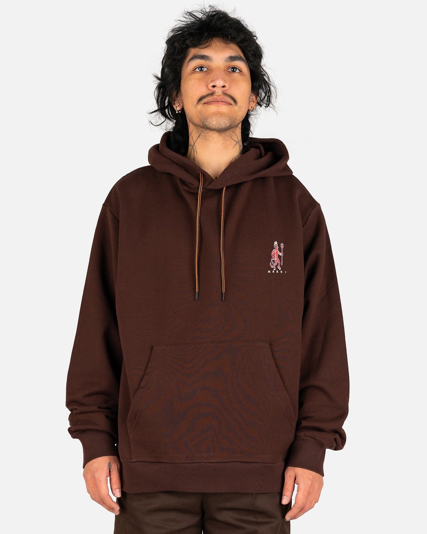 Marni Men's Sweatshirts 'El Diablito' Motif Hoodie in Black/Brown