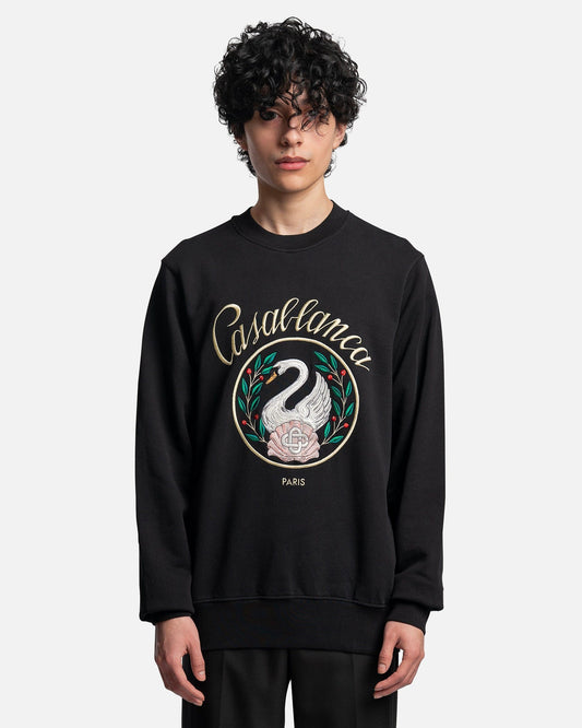 Casablanca Men's Sweatshirts Emblem De Cygne Embroidered Sweatshirt in Black