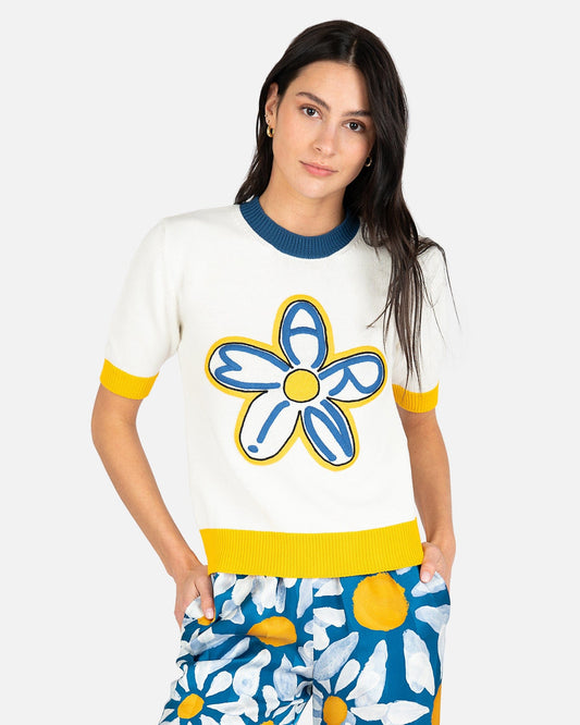 Marni Women Tops Embroidered Daisy Logo Sweater in Lily White