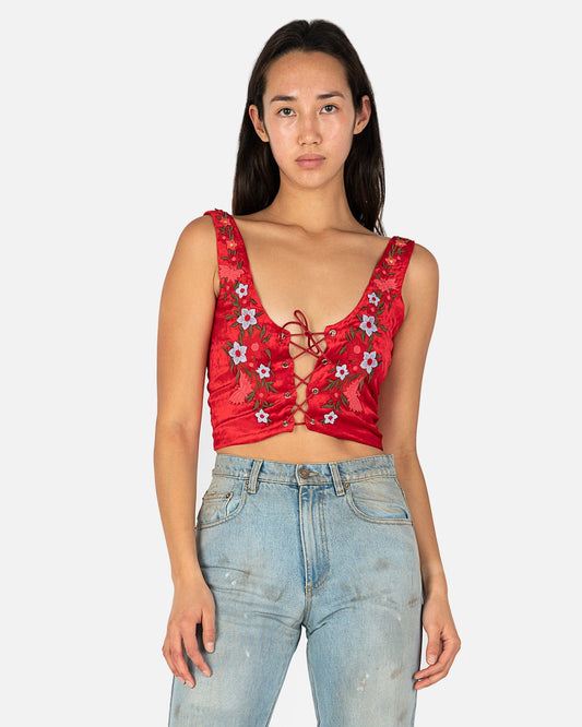 ERL Women Tops Embroidered Folk Vest in Red