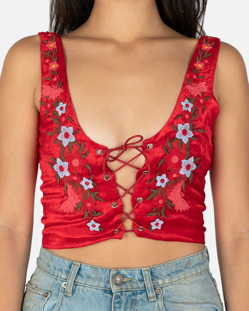 ERL Women Tops Embroidered Folk Vest in Red