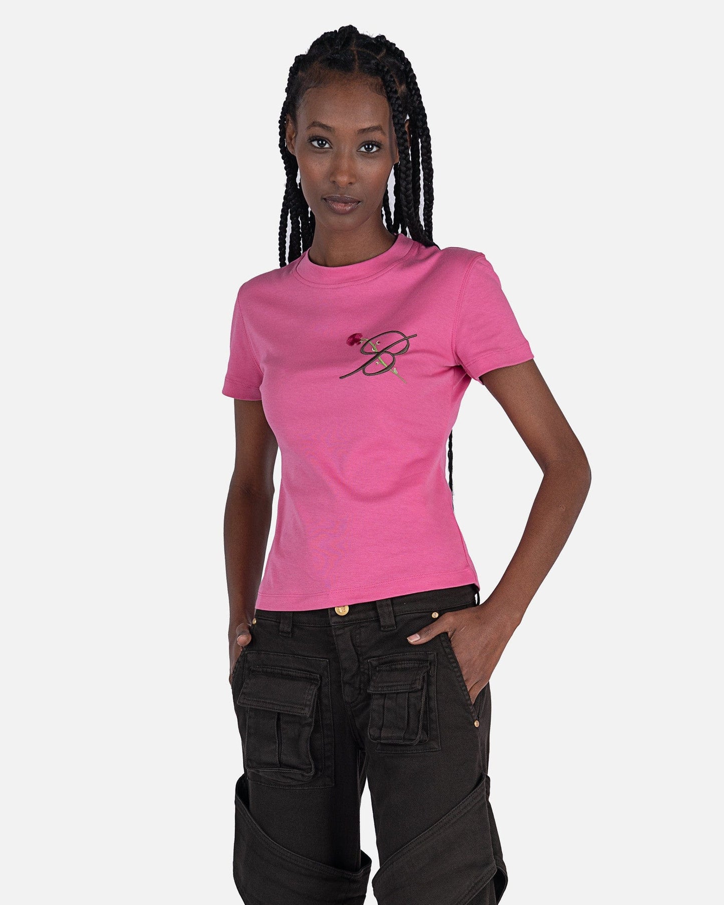 Blumarine Women T-Shirts Embroidered Logo T-Shirt in Bubblegum