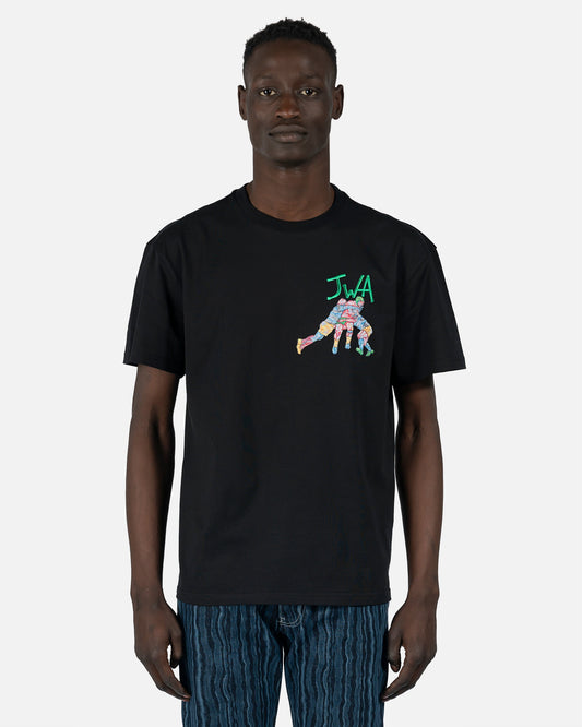 JW Anderson Men's T-Shirts Embroidered Rugby Team T-Shirt in Black