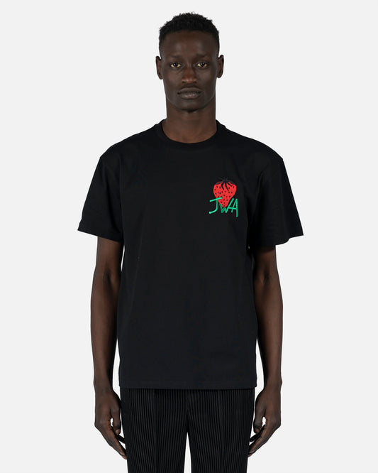 JW Anderson Men's T-Shirts Embroidered Strawberry T-Shirt in Black
