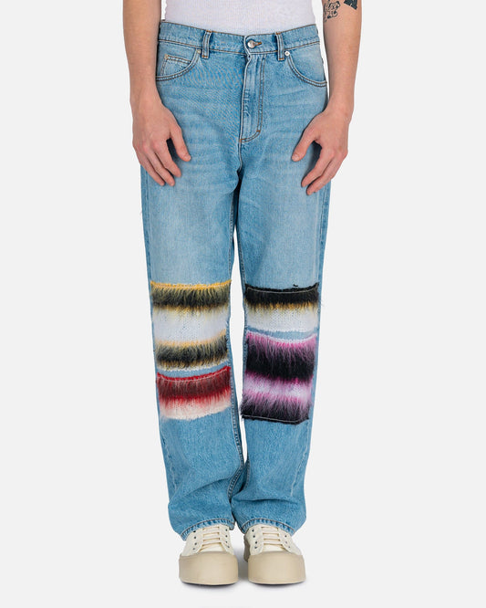Marni Men's Jeans Embroidered Stripe Patch Denim Iris Blue