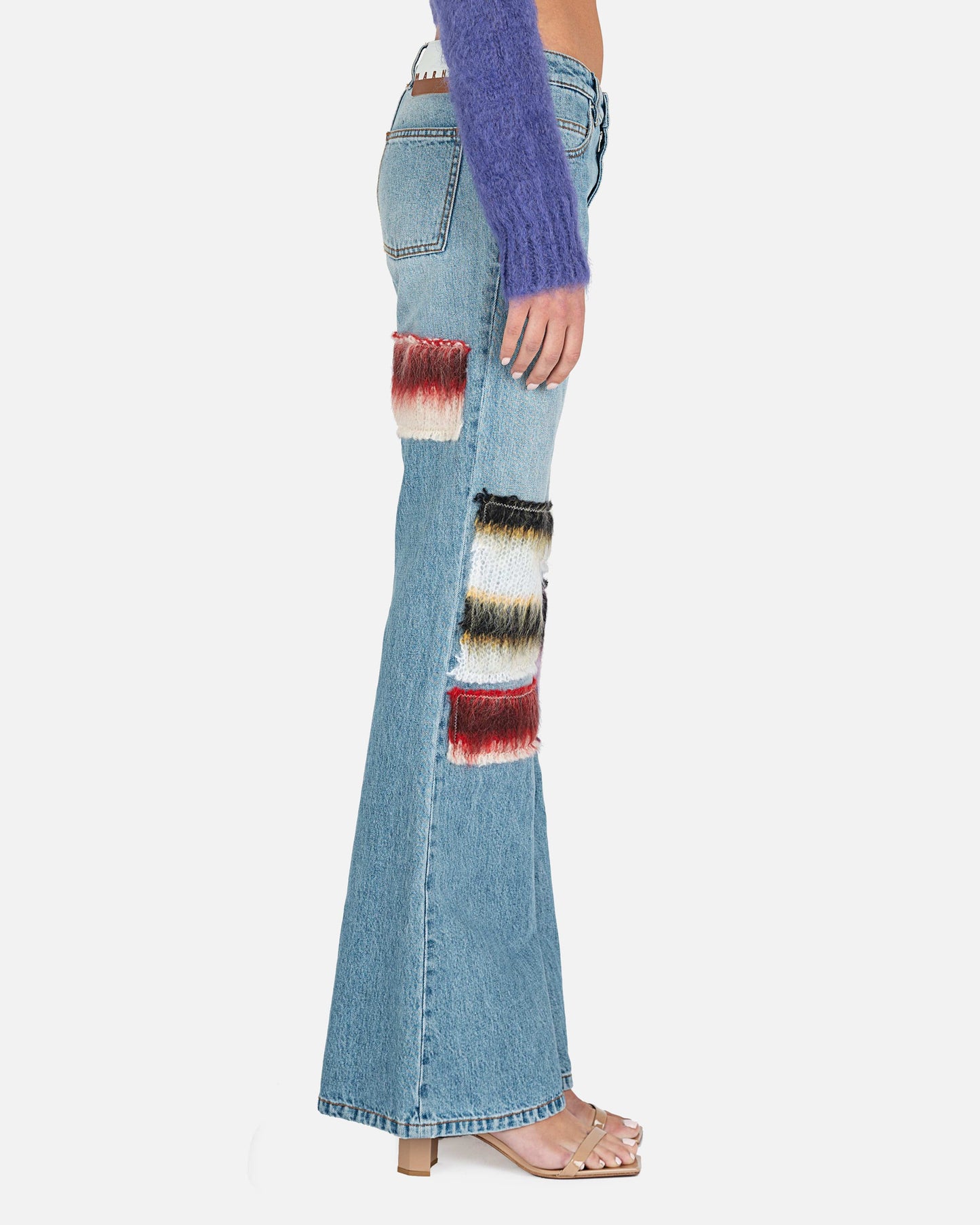 Marni Women Pants Embroidered Stripe Patch Relaxed Denim in Iris Blue