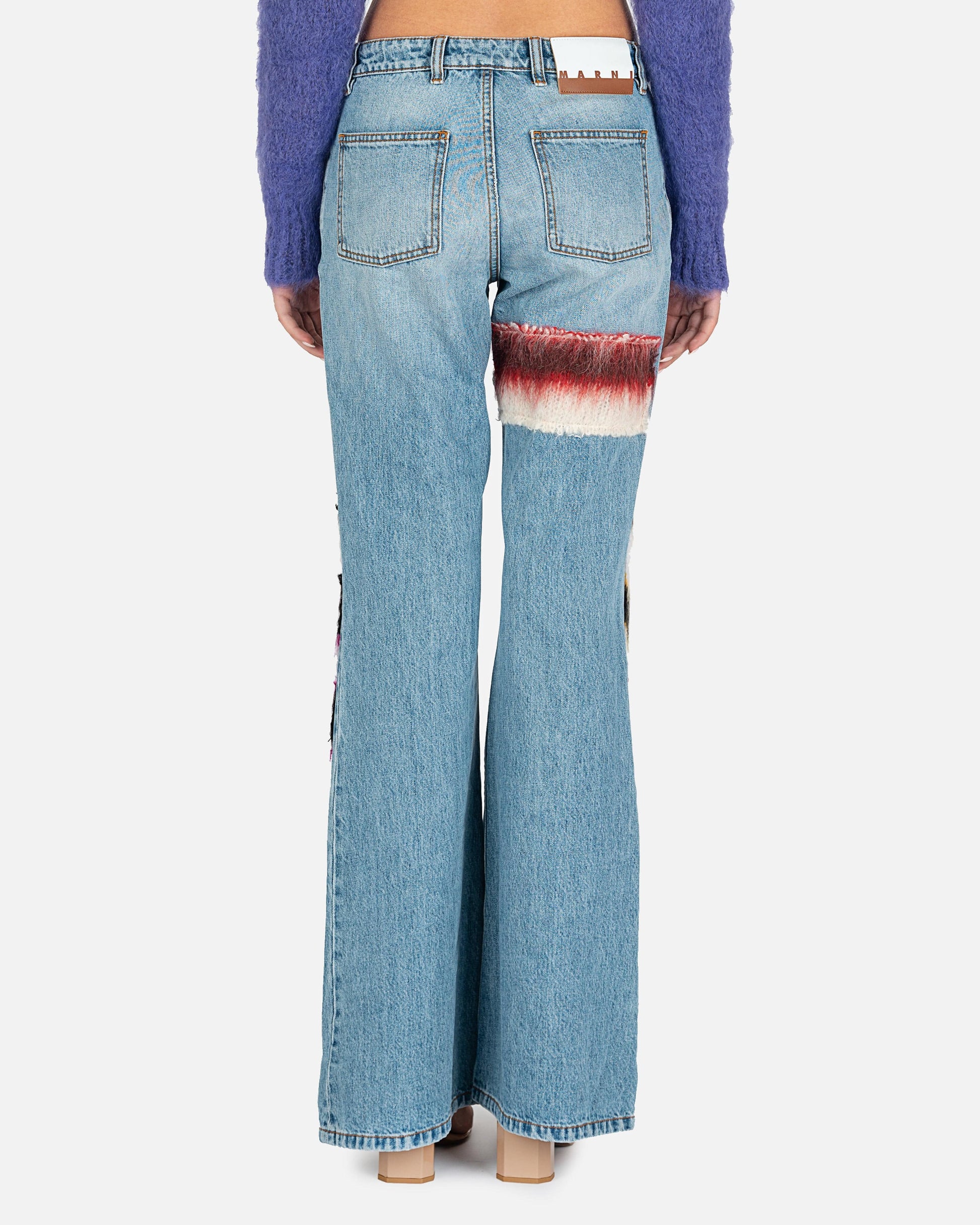 Marni Women Pants Embroidered Stripe Patch Relaxed Denim in Iris Blue