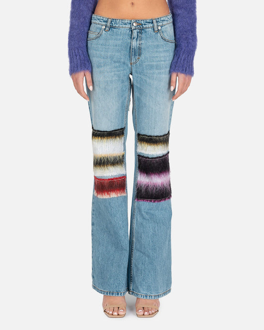 Marni Women Pants Embroidered Stripe Patch Relaxed Denim in Iris Blue
