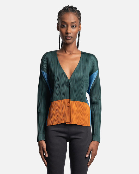 Pleats Please Issey Miyake Women Tops Ensemble Cardigan in Dark Green