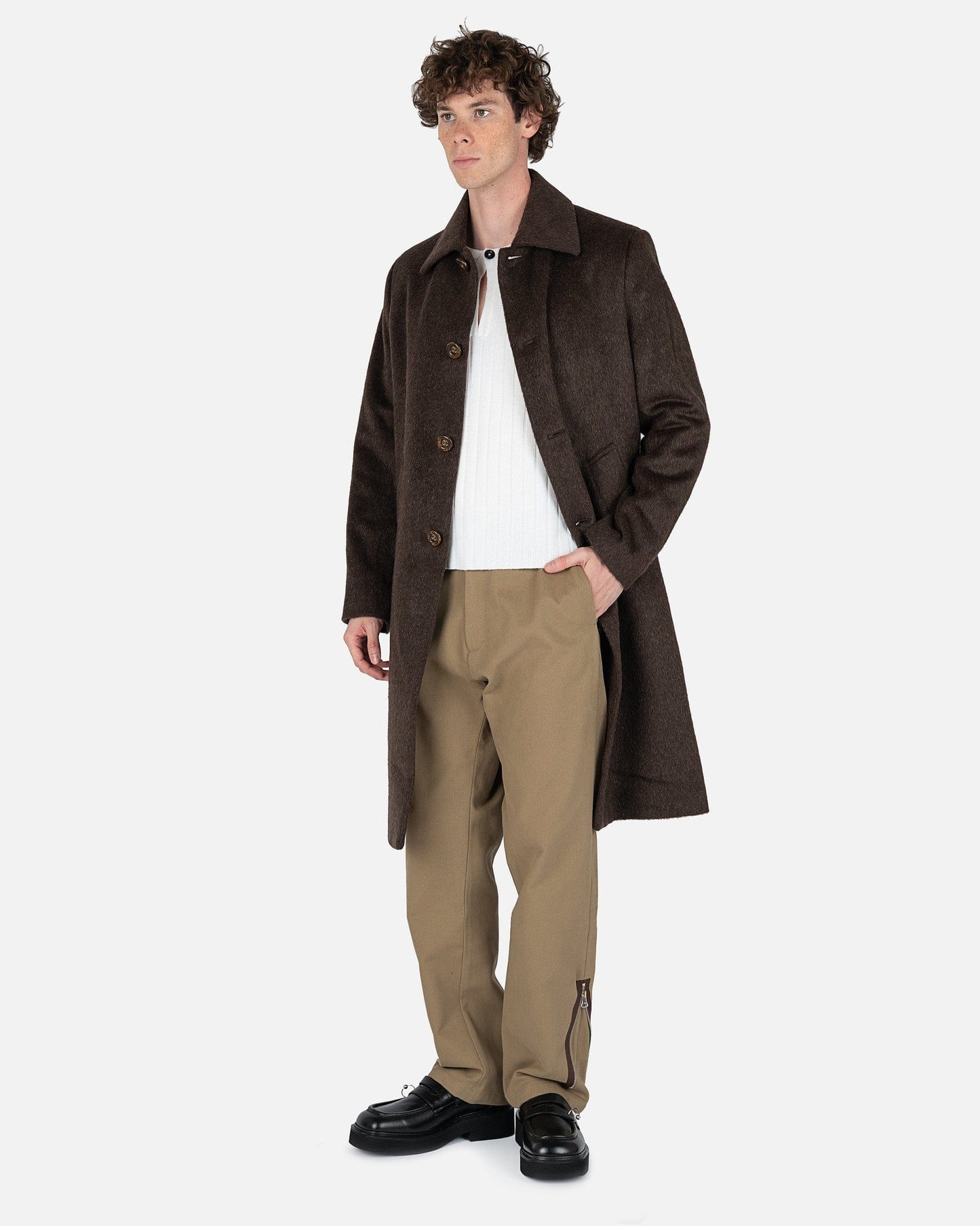 Séfr Men's Jackets Esco Coat in Brown Mohair