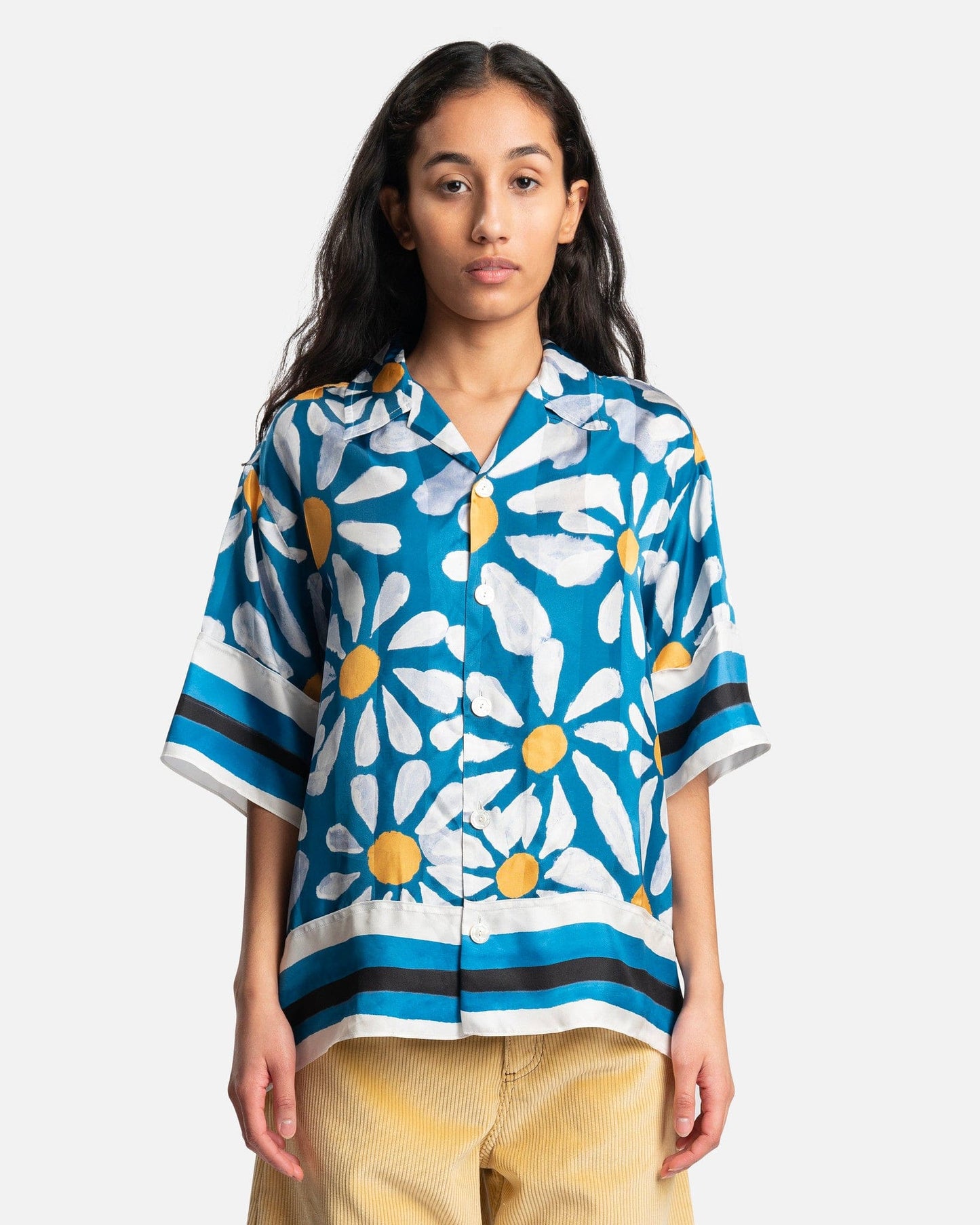 Marni Women Tops Euphoria Print Silk Camp Collar Button Up in Blue