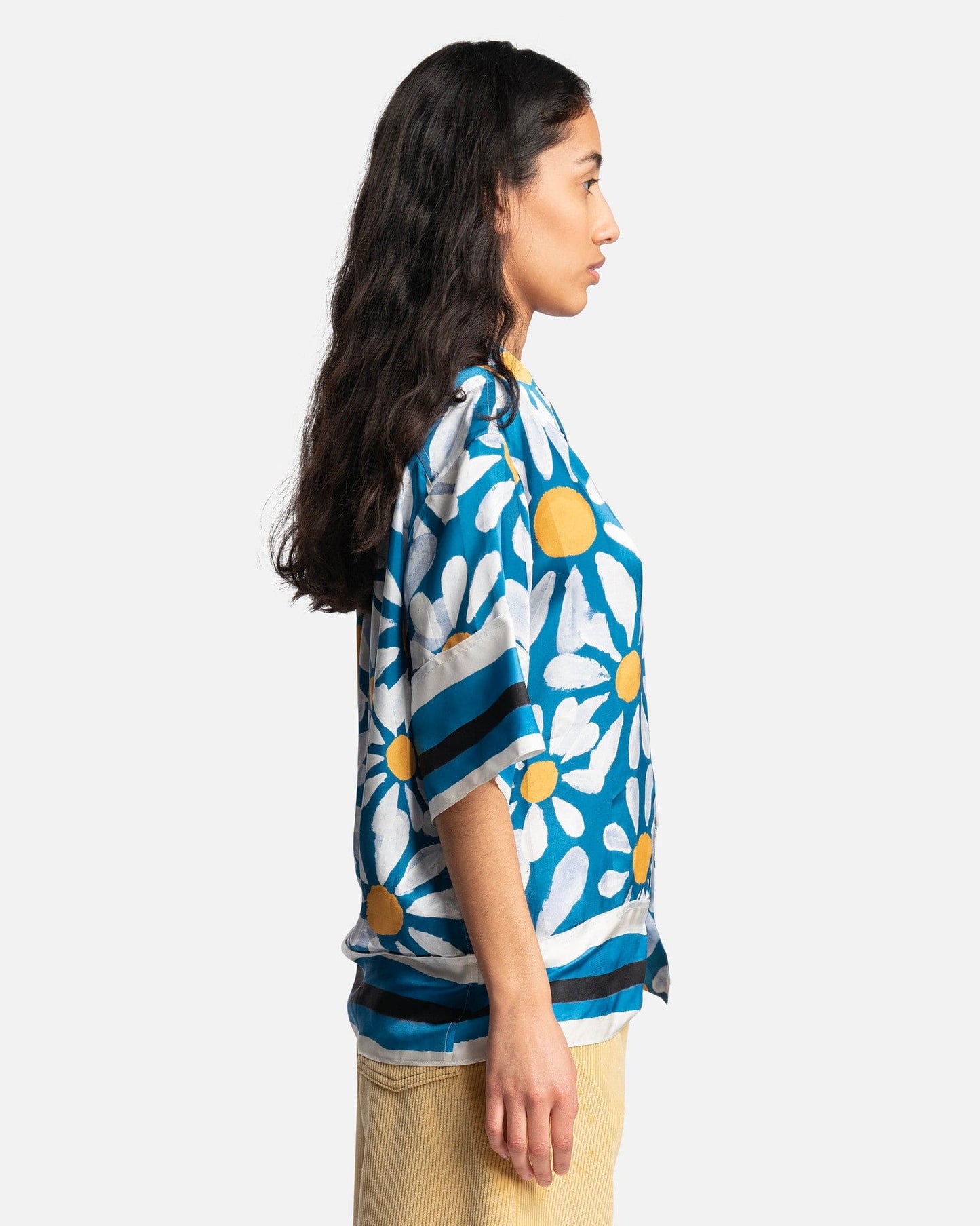 Marni Women Tops Euphoria Print Silk Camp Collar Button Up in Blue