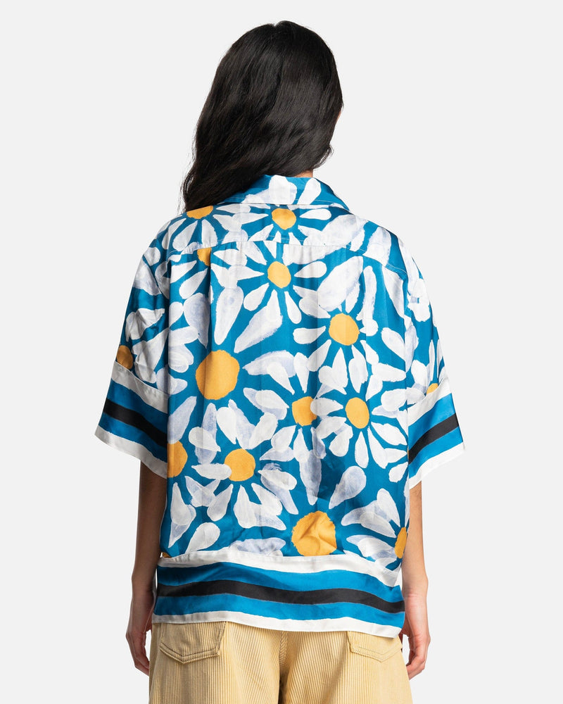 Marni Women Tops Euphoria Print Silk Camp Collar Button Up in Blue