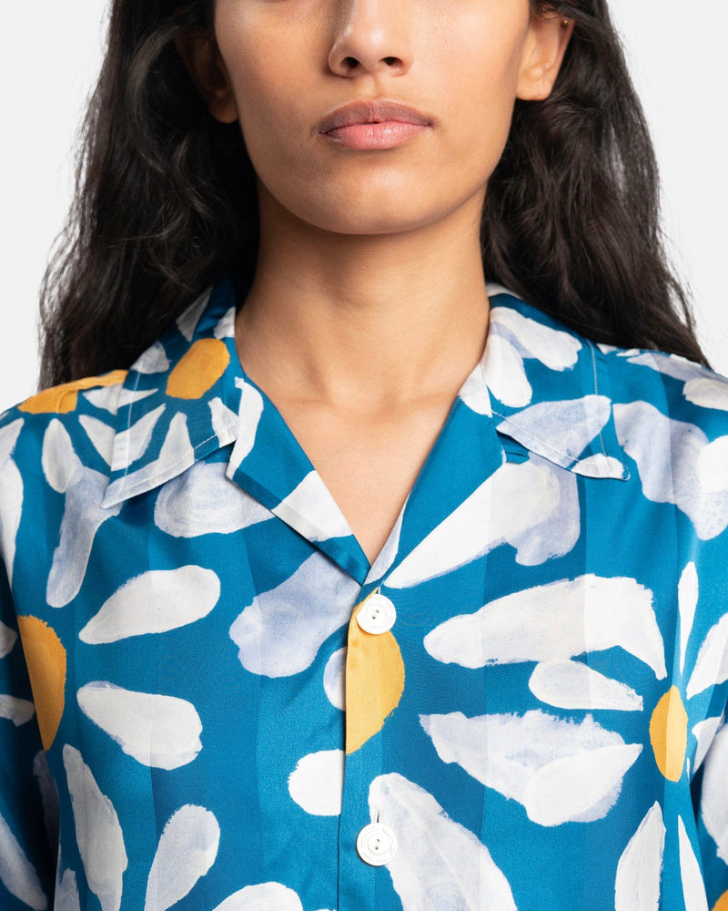 Marni Women Tops Euphoria Print Silk Camp Collar Button Up in Blue