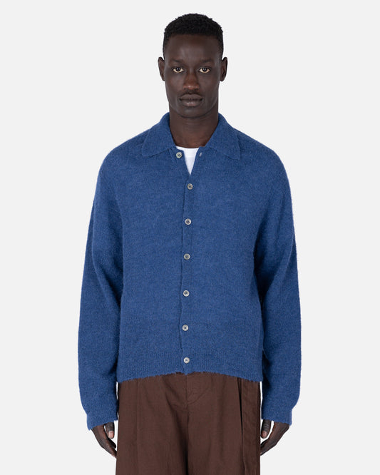 Our Legacy mens sweater Evening Polo in Royal Blue Fuzzy Alpaca