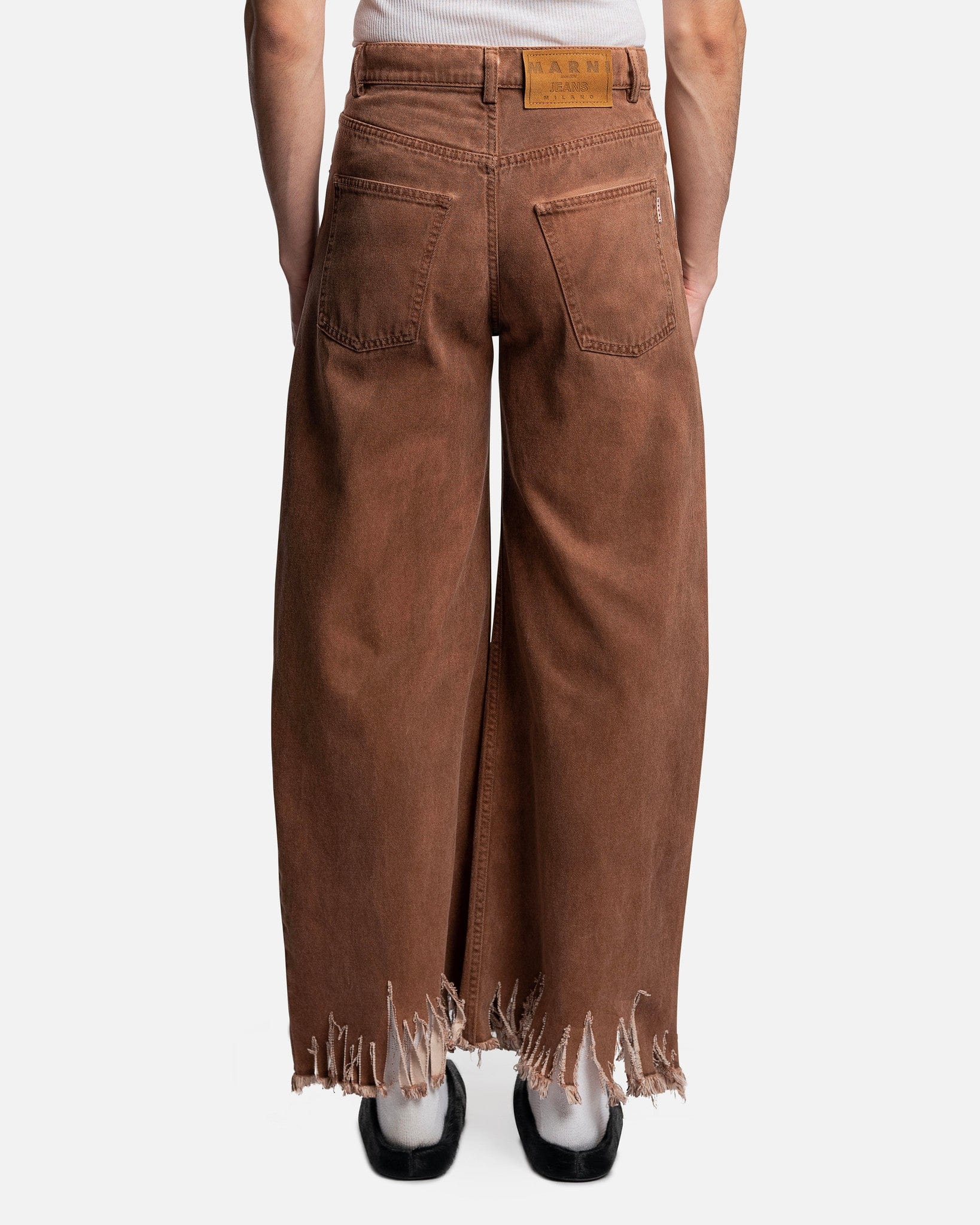 Marni Men's Pants Faded Coated Drill Denim in Earth of Siena