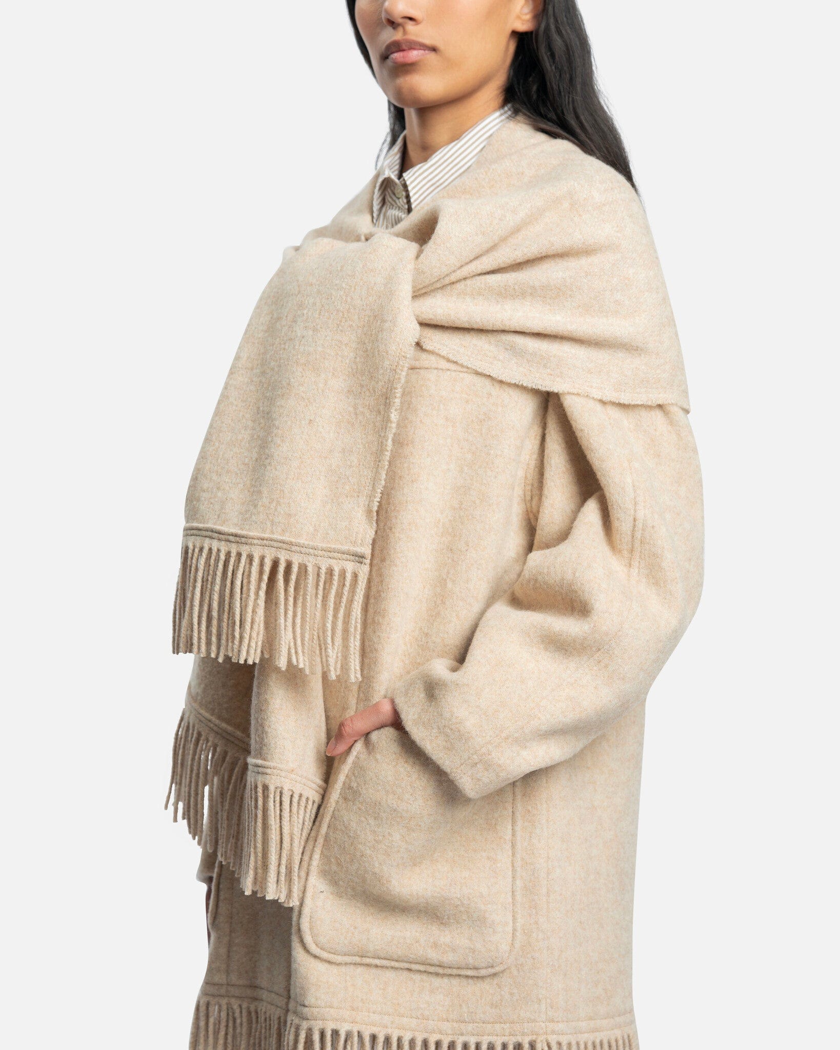 Isabel Marant Etoile Women Jackets Faty Fringes Wool Coat in Ecru