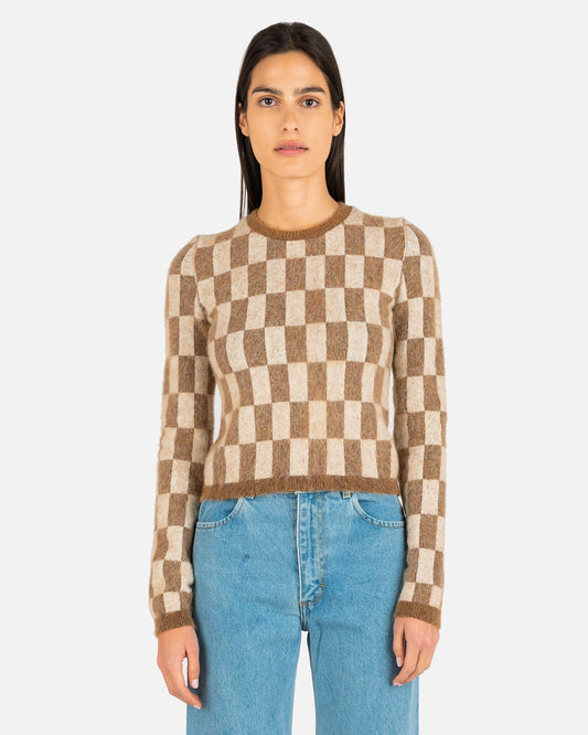 Nanushka Women Sweaters Feline Brushed Alpaca Checkered Sweater in Creme/Brown