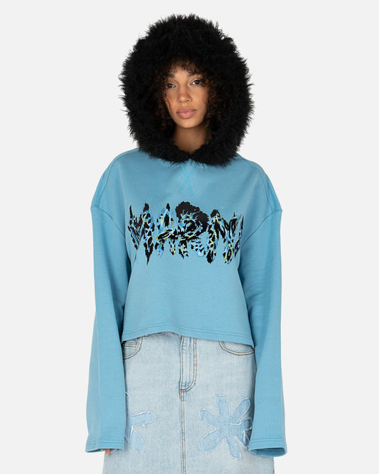 Marni Women Sweaters Feline Print Logo Cropped Sweatshirt in Blue