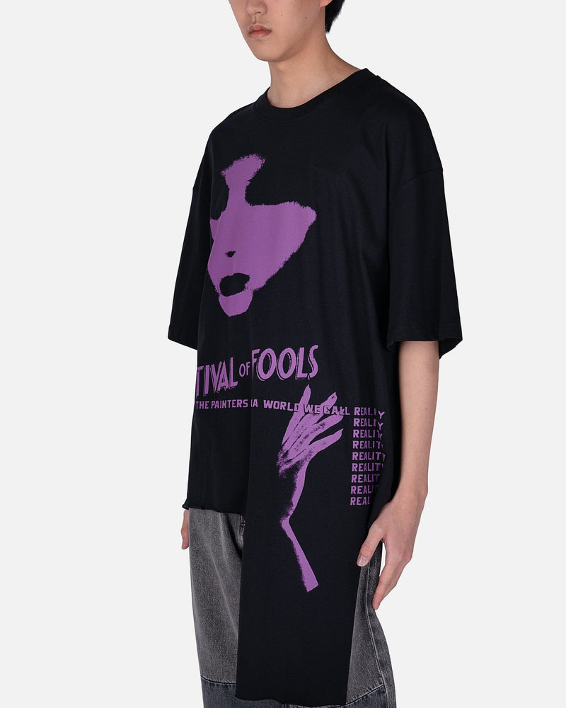 Raf Simons Men's T-Shirts Festival of Fools Oversized T-Shirt with Cut Out in Black