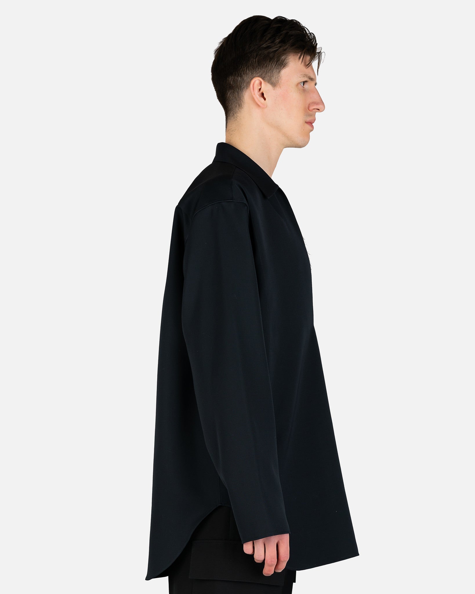 Fine Dry Wool V-Neck Shirt in Blue Notte – SVRN